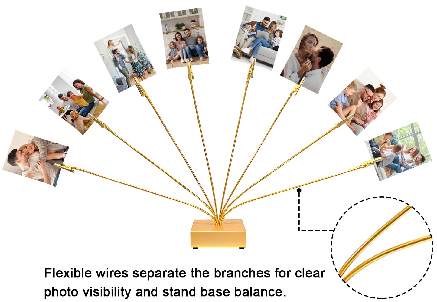 Gold Photo Tree Holder Clip Cube Base,8 - Branch Money Trees Gift Card Holder with Clips,Picture Holder Stand for Christmas Wedd